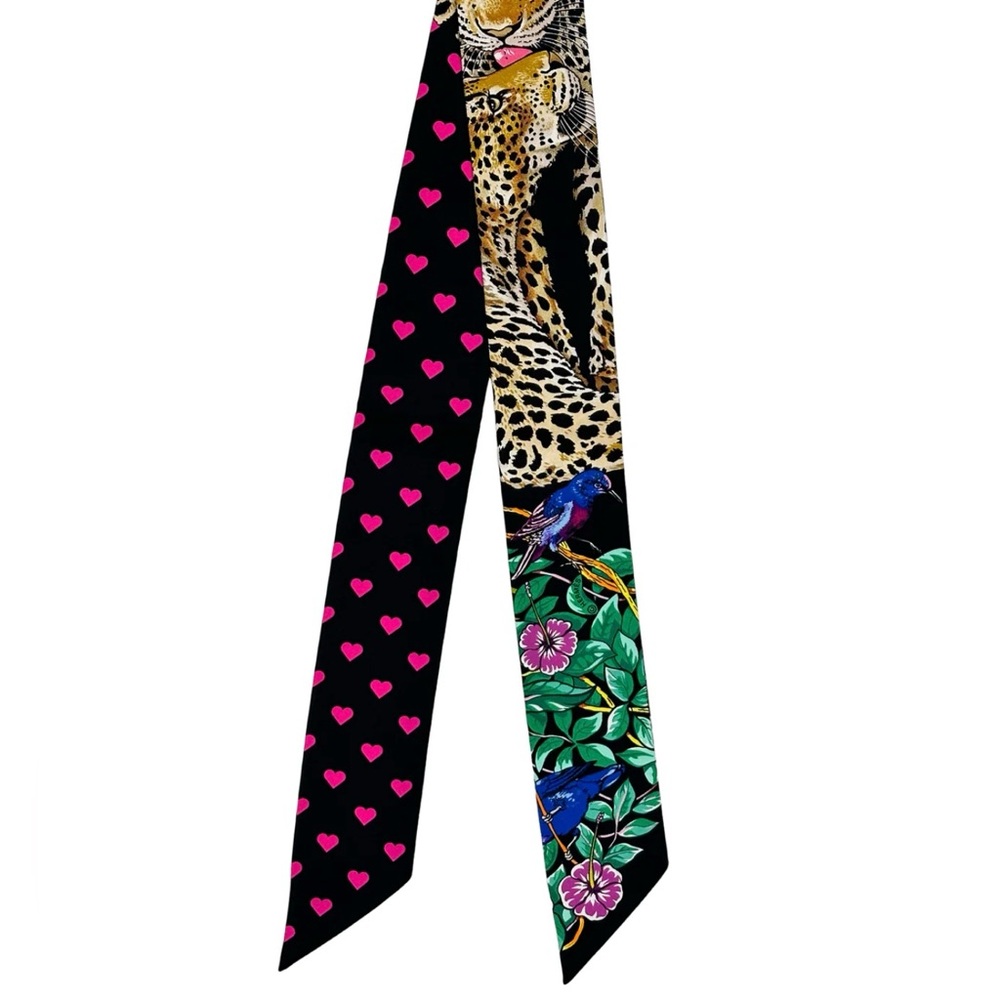 SOLD Hermès Silk Jungle Love Love Twilly Black Vert Rose Vif Authentic - Picture 2 of 5